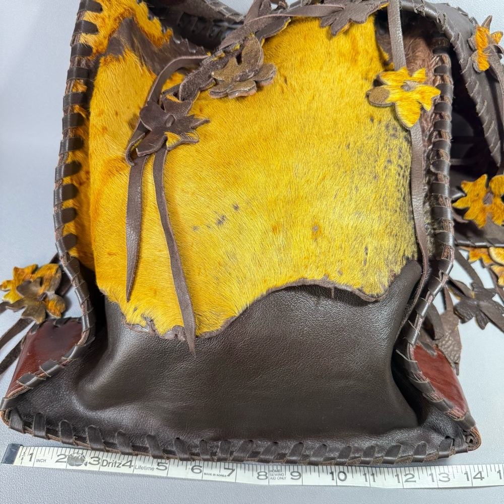OOAK Artisan Handmade Leather Boho Bag Flower Fringe Strap - Picture 14 of 15